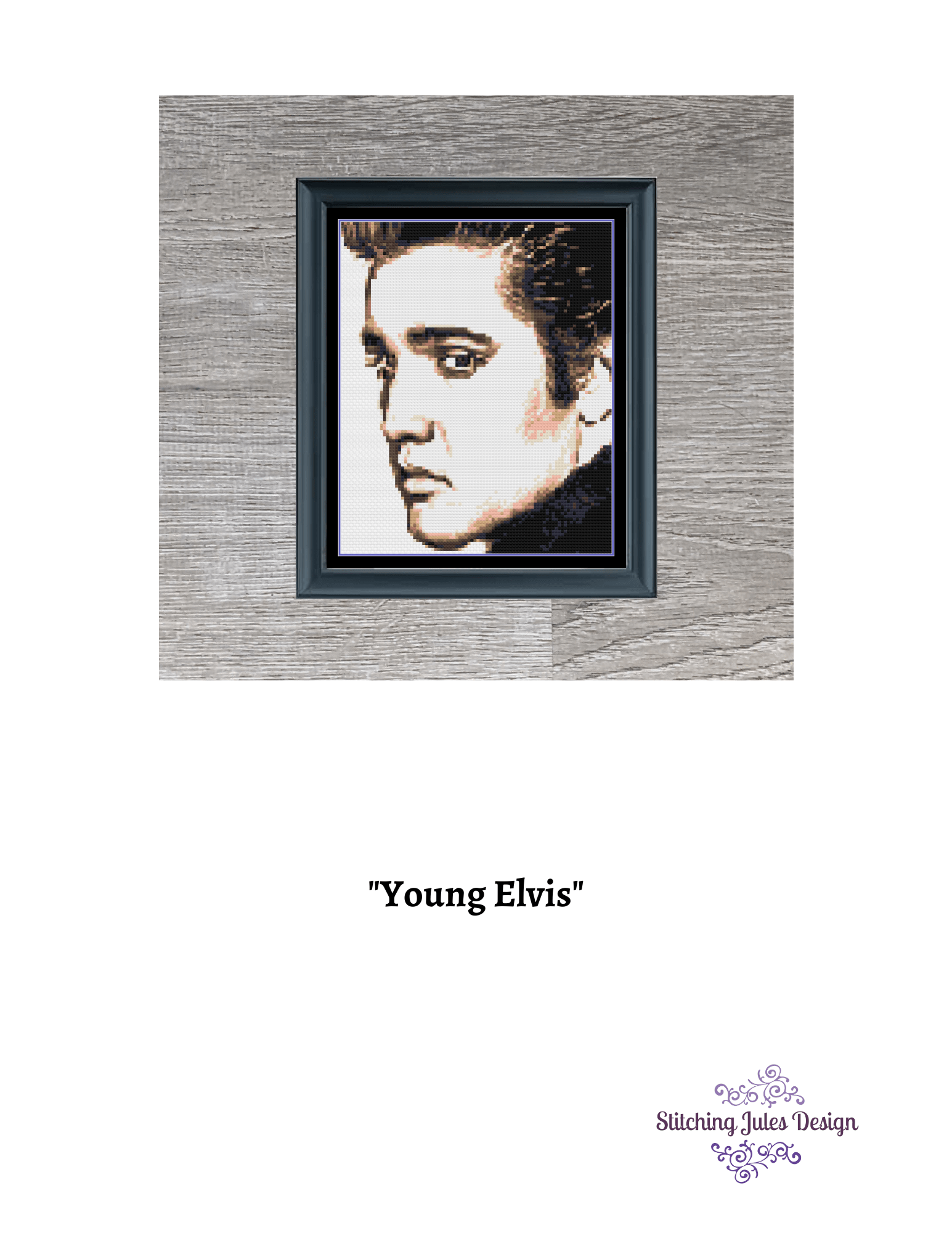 Stitching Jules Design Cross Stitch Pattern Young Elvis Portrait Cross-Stitch Pattern Instant PDF Download