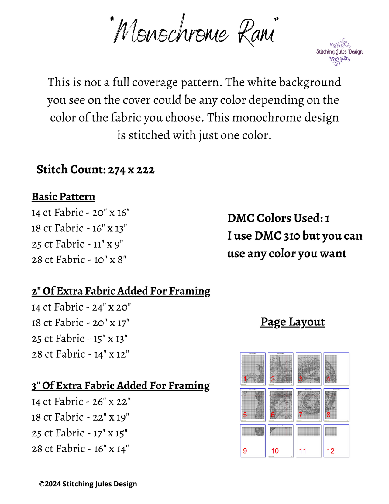 Ram Counted Cross Stitch Pattern | Wildlife Counted Cross Stitch Pattern | Monochrome | Blackwork | Instant Download PDF