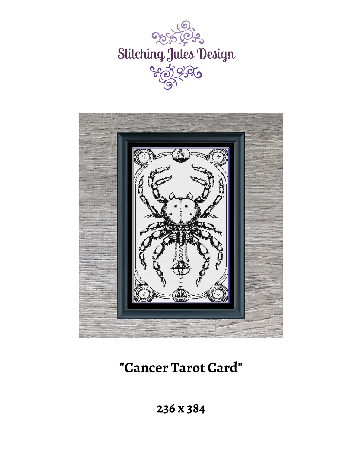 Cancer Tarot Card Cross Stitch Pattern | Astrology Horoscope Zodiac Cross Stitch Pattern | Monochrome Blackwork | Instant Pattern PDF