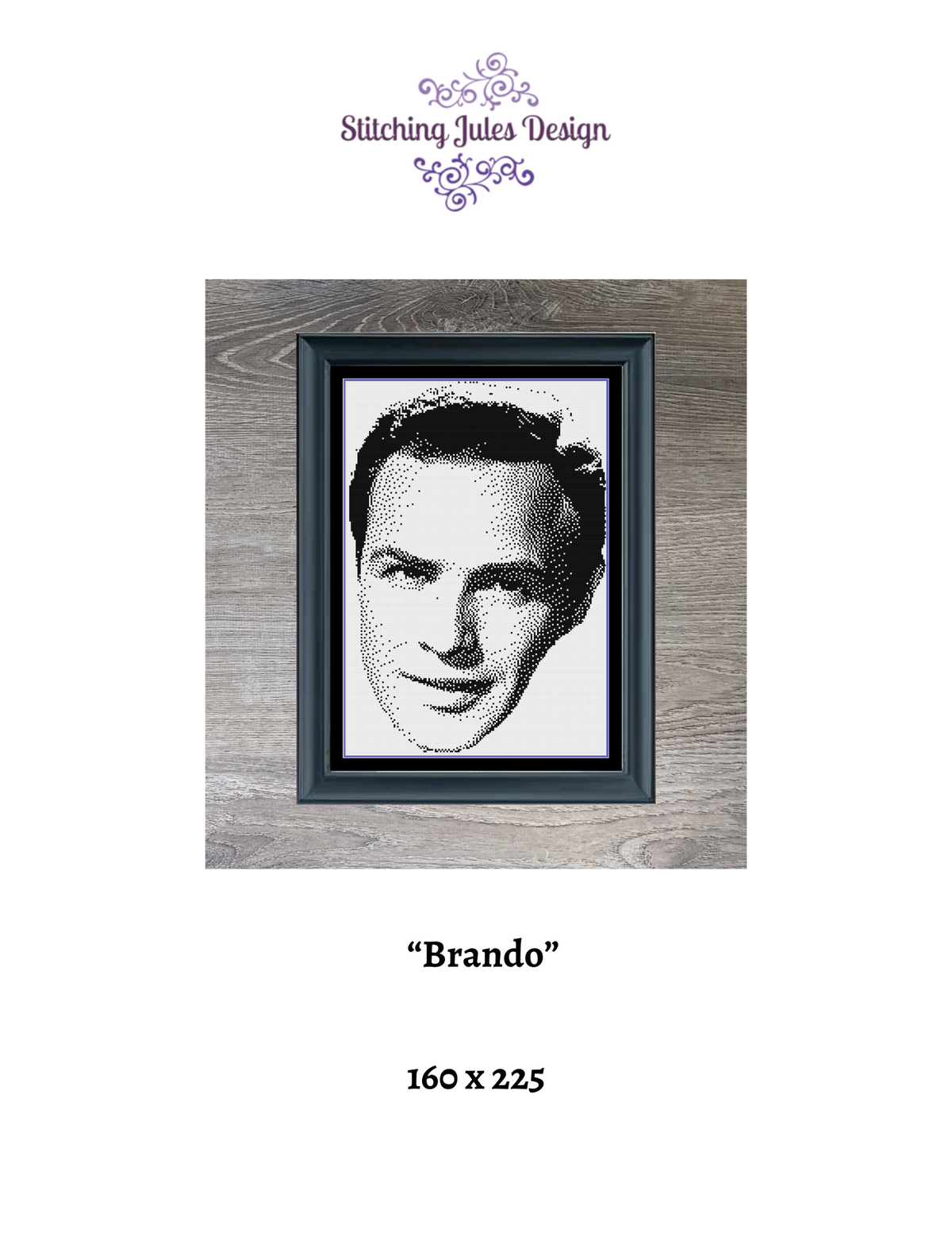 Marlon Brando Counted Cross Stitch Pattern | American Actor | Monochrome Blackwork Pattern | Instant Download PDF