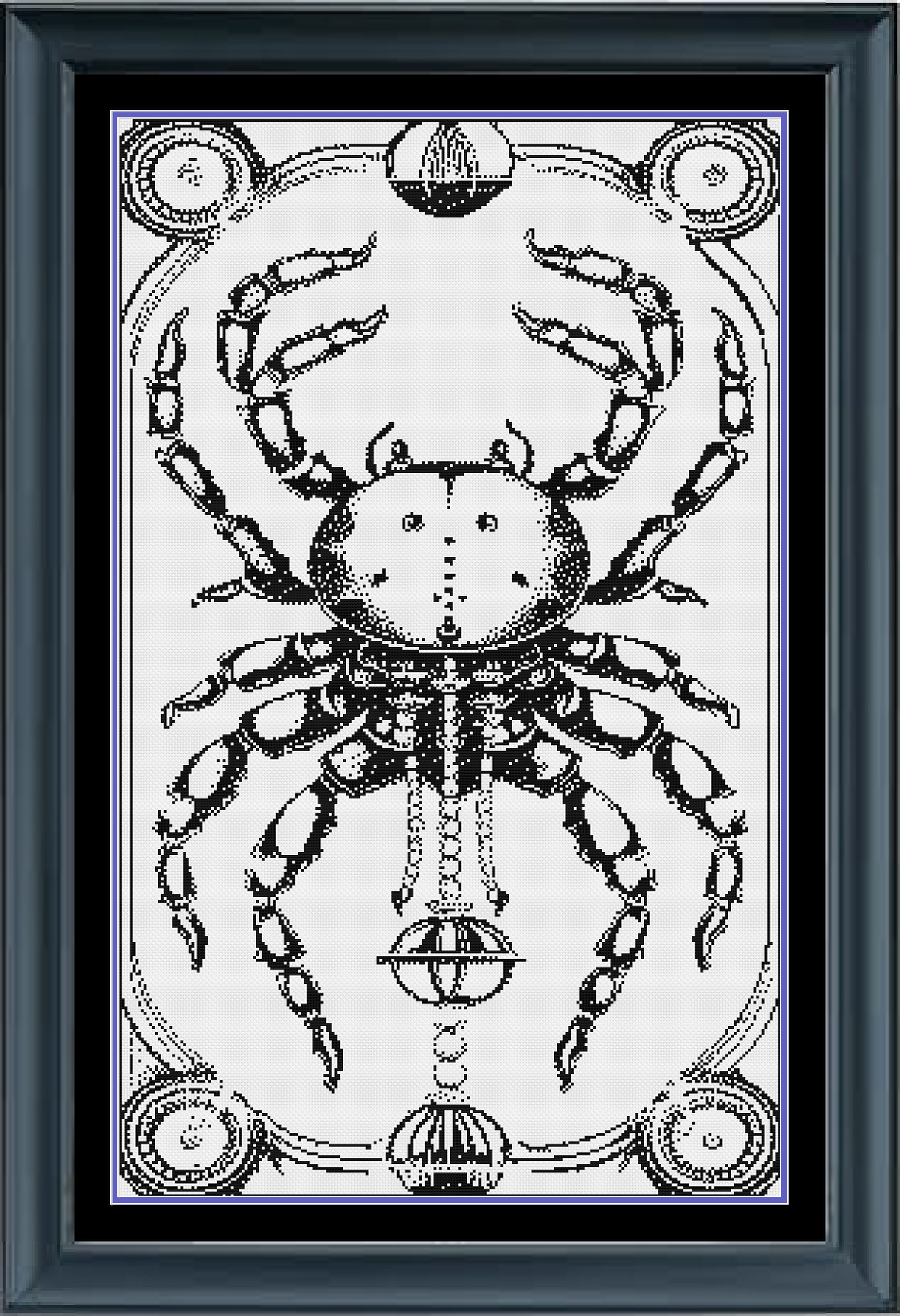 Cancer Tarot Card Cross Stitch Pattern | Astrology Horoscope Zodiac Cross Stitch Pattern | Monochrome Blackwork | Instant Pattern PDF