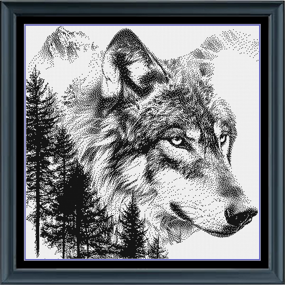 Wolf Counted Cross Stitch Pattern | Wildlife Cross Stitch | Monochrome Blackwork Pattern | Instant Download PDF