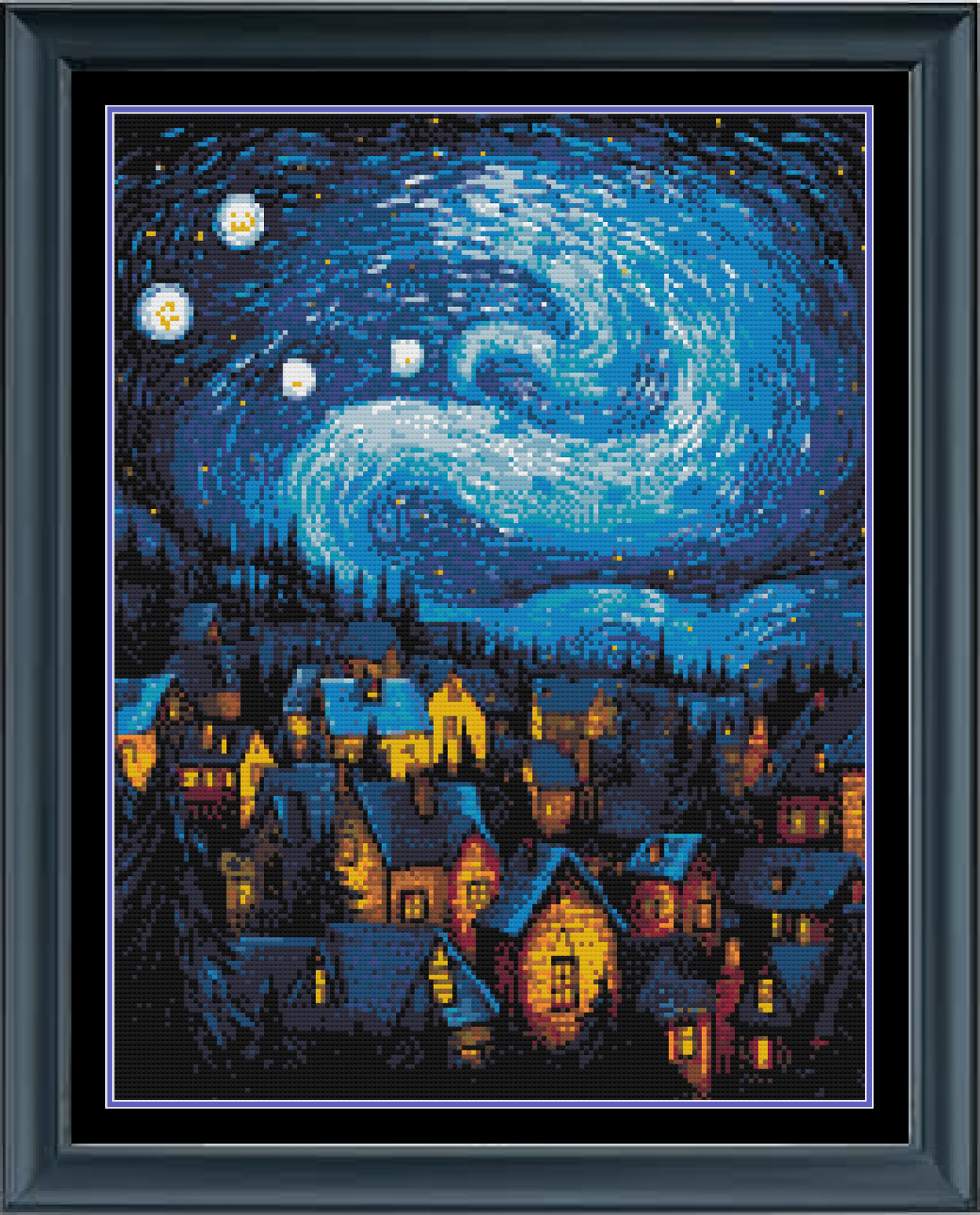 Winter Village Starry Night Van Gogh Counted Cross Stitch Pattern | Full Coverage | Instant Download PDF