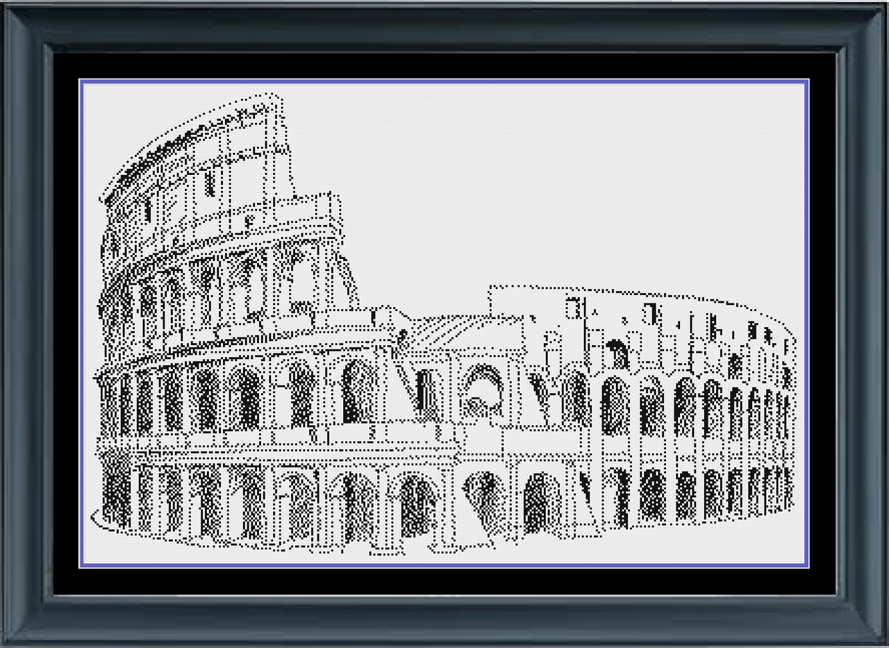 Ancient Rome Coliseum Italy Counted Cross Stitch Pattern | Monochrome Blackwork | Instant Download PDF