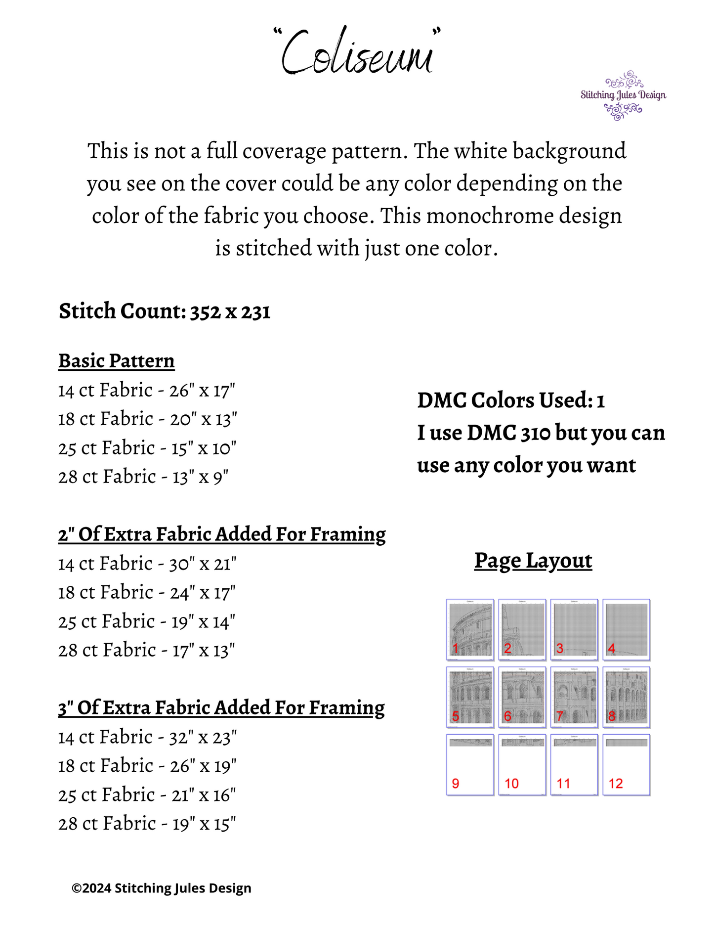 Ancient Rome Coliseum Italy Counted Cross Stitch Pattern | Monochrome Blackwork | Instant Download PDF