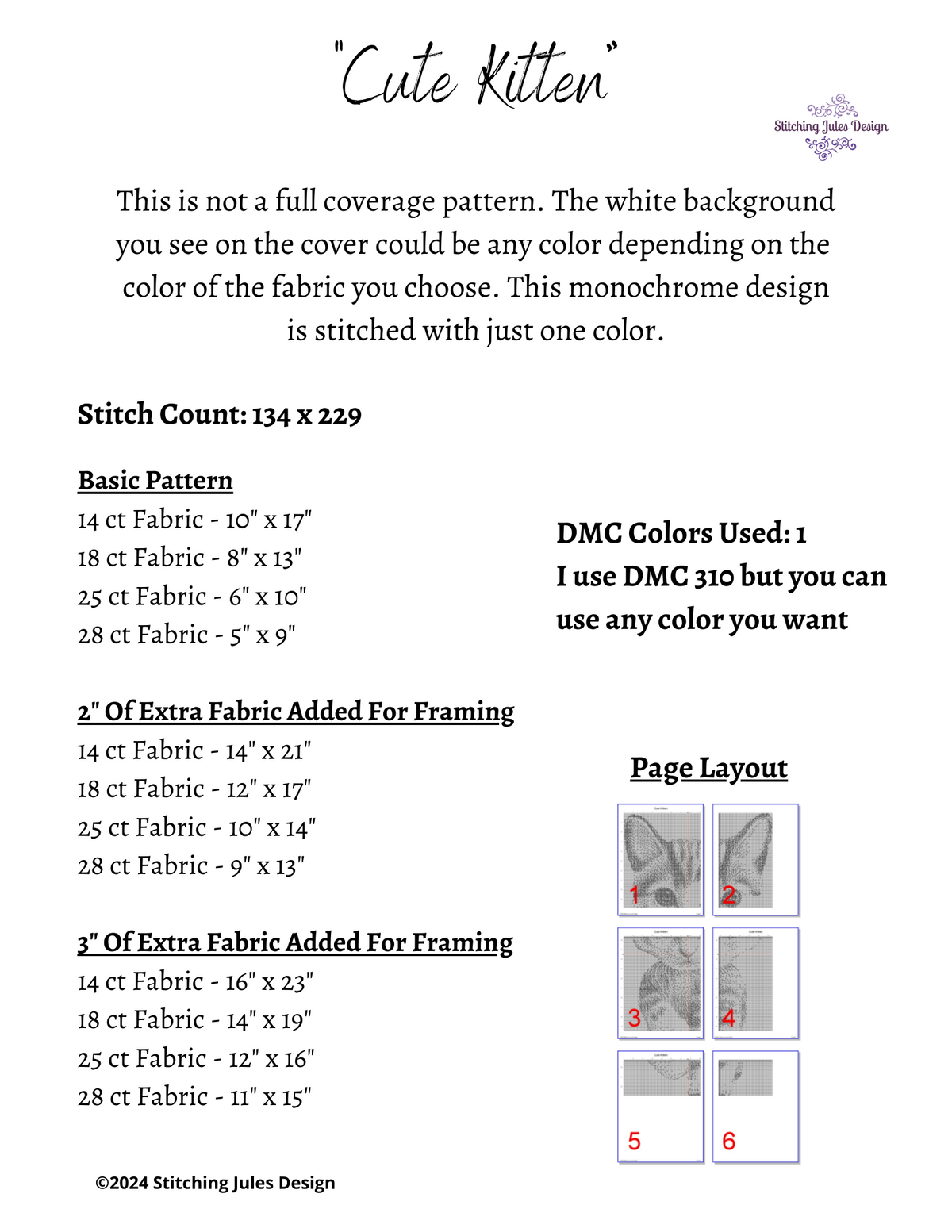 Kitten Counted Cross Stitch Pattern | Cat Cross Stitch Pattern | Blackwork Monochrome | Instant Download PDF