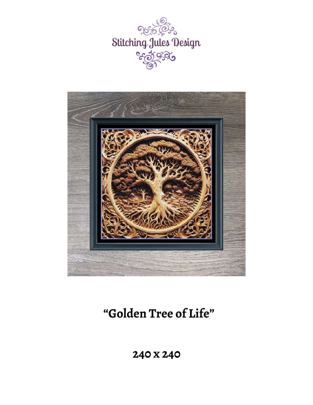 Golden Tree Of Life Counted Cross Stitch Pattern | Yggdrasil World Tree | Full Coverage | Instant Download PDF
