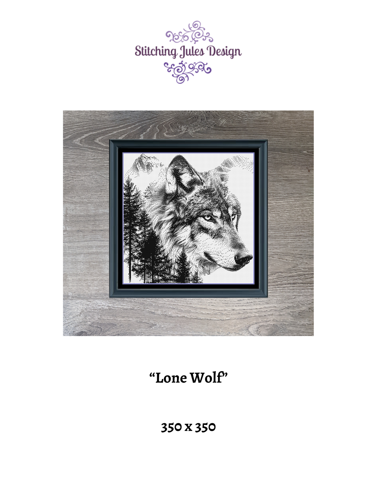 Lone Wolf Counted Cross Stitch Pattern | Wildlife Cross Stitch | Monochrome Pattern | Instant Download PDF