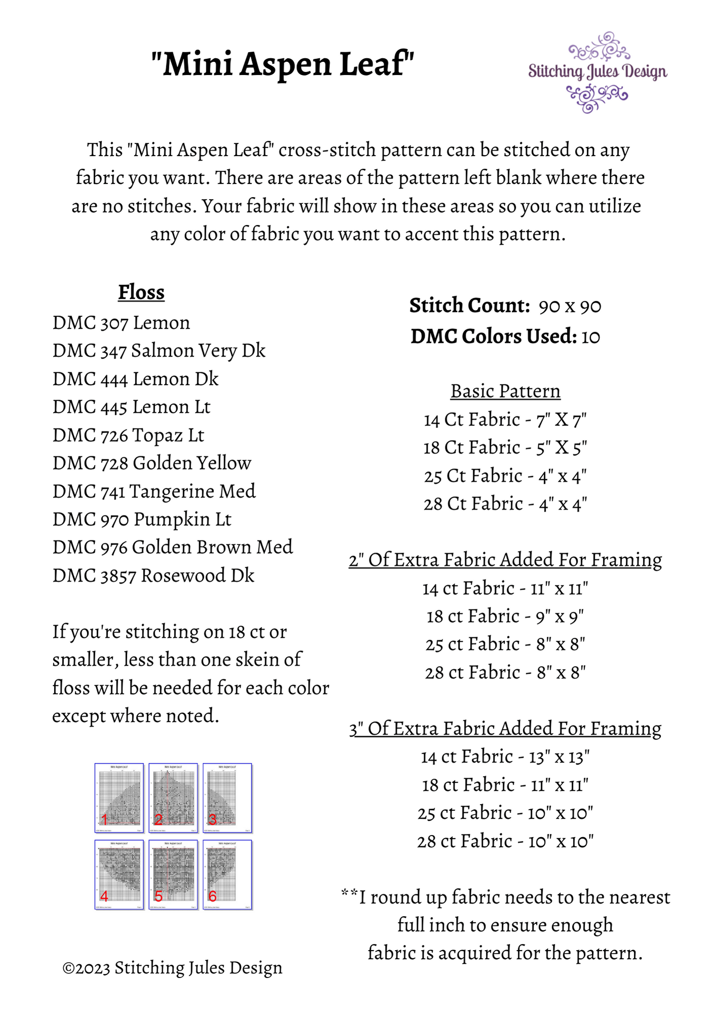 Printful Cross Stitch Pattern Aspen Leaf Cross Stitch Pattern Instant PDF Download