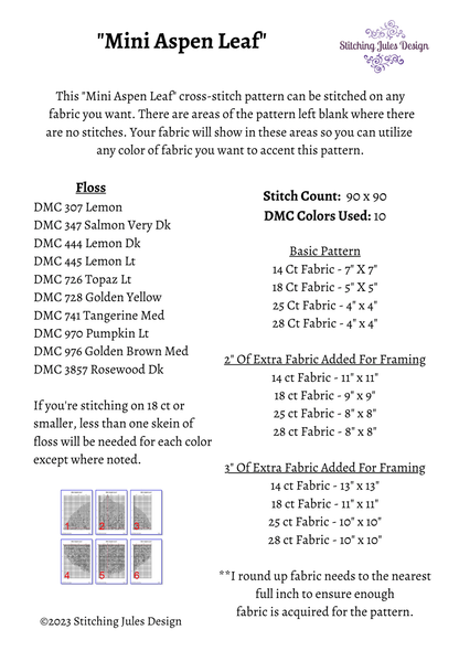 Printful Cross Stitch Pattern Aspen Leaf Cross Stitch Pattern Instant PDF Download