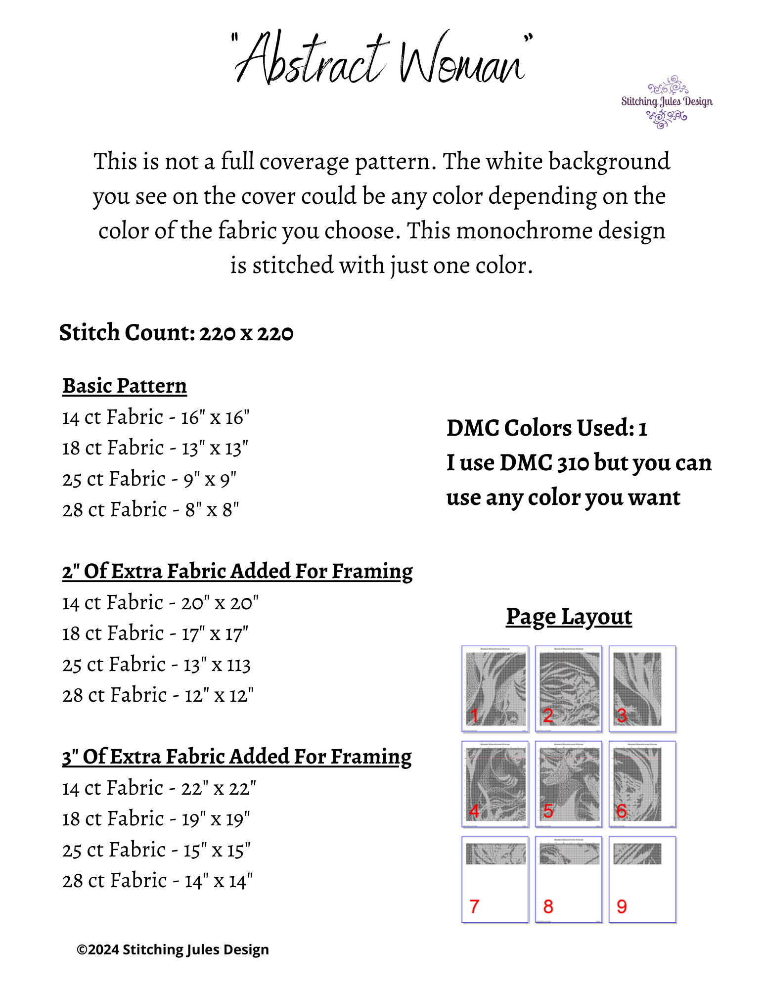 Stitching Jules Design Cross Stitch Pattern Abstract Woman Counted Cross Stitch Pattern | Monochrome Blackwork | Instant Download PDF