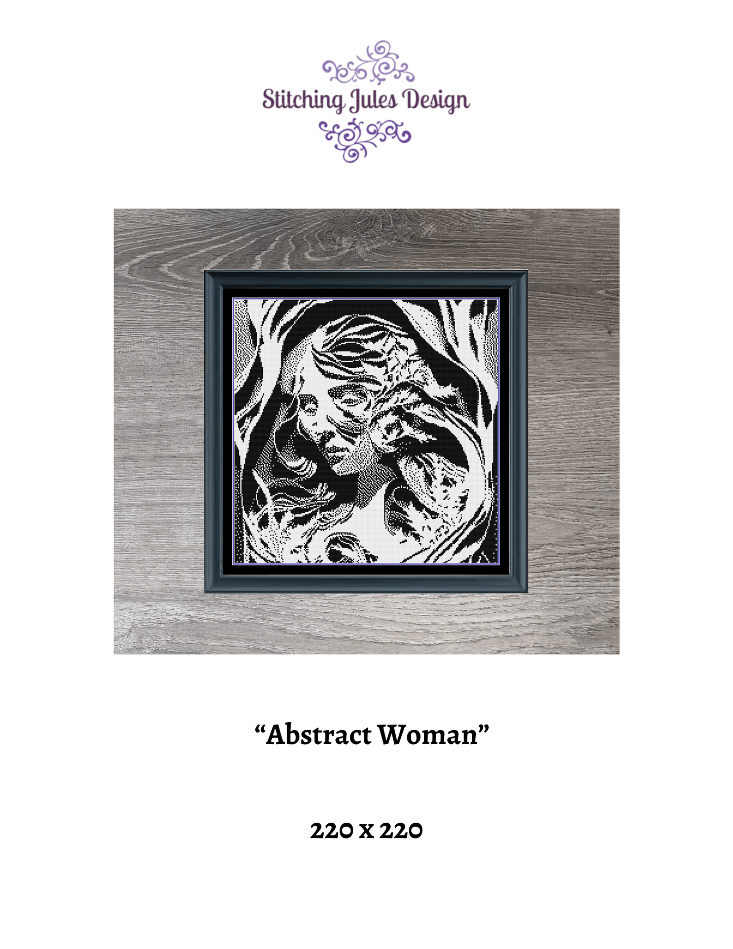 Stitching Jules Design Cross Stitch Pattern Abstract Woman Counted Cross Stitch Pattern | Monochrome Blackwork | Instant Download PDF