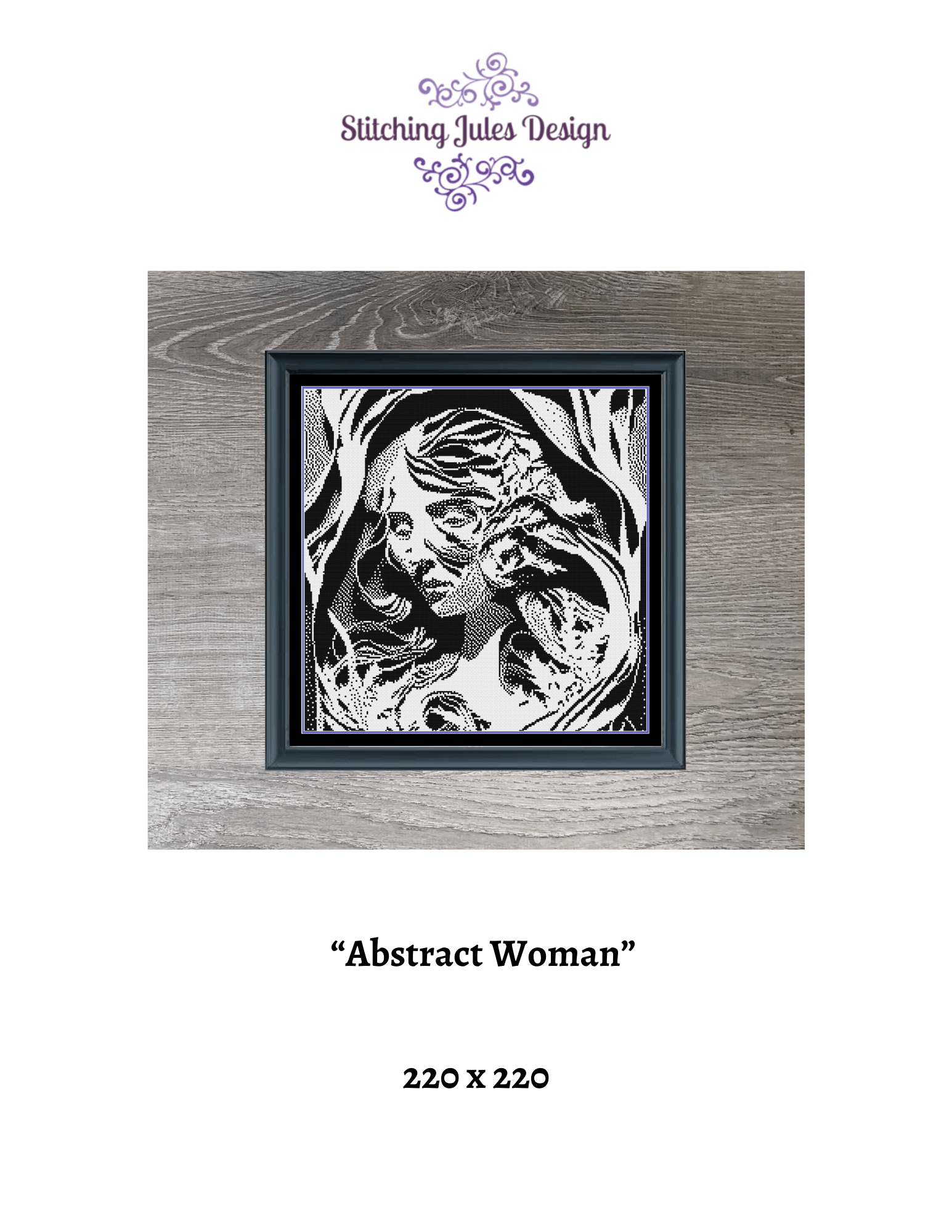 Stitching Jules Design Cross Stitch Pattern Abstract Woman Counted Cross Stitch Pattern | Monochrome Blackwork | Instant Download PDF