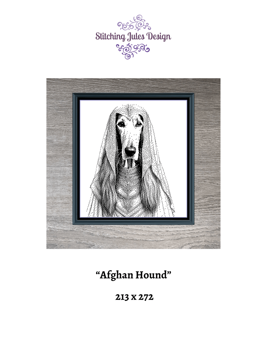 Stitching Jules Design Cross Stitch Pattern Afghan Hound Dog Canine Breed Monochrome Counted Cross Stitch Pattern Digital Download
