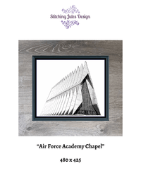 Thumbnail for Stitching Jules Design Cross Stitch Pattern Air Force Acadmy Chapel Military USAF Monochrome Blackwork Counted Cross Stitch Pattern Digital Download