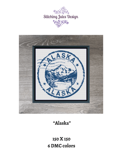 Stitching Jules Design Cross Stitch Pattern Alaska US State Counted Cross Stitch Pattern | Instant Download PDF