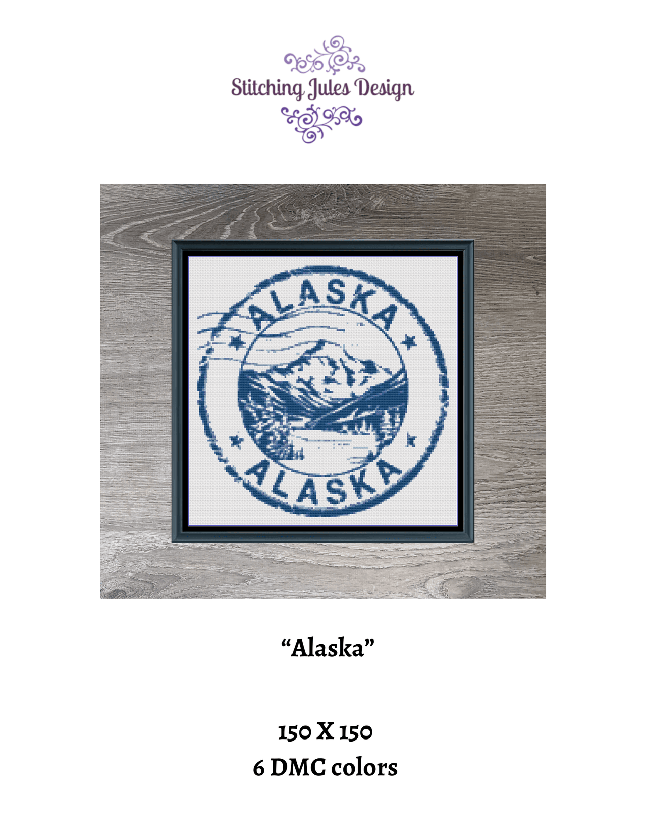 Stitching Jules Design Cross Stitch Pattern Alaska US State Counted Cross Stitch Pattern | Instant Download PDF