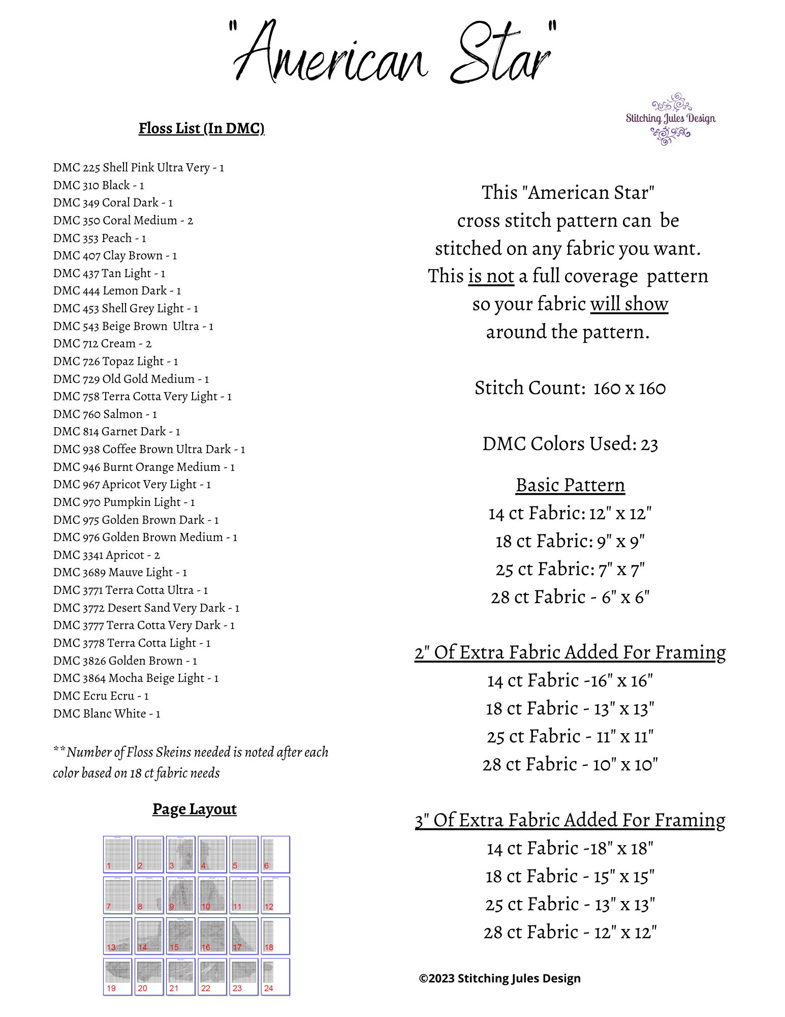 Stitching Jules Design Cross Stitch Pattern American Flag Star Cross Stitch Pattern | Instant PDF Download