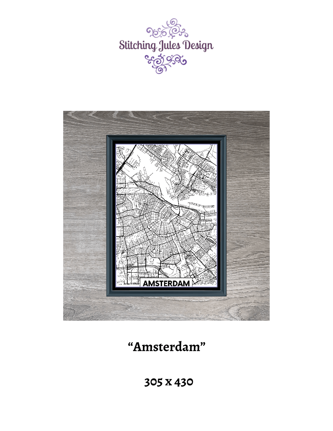 Stitching Jules Design Cross Stitch Pattern Amsterdam Netherlands Europe City Map Monochrome Blackwork Counted Cross Stitch Pattern Digital Download