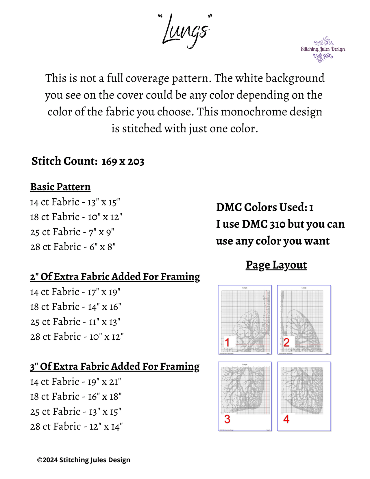 Stitching Jules Design Cross Stitch Pattern Anatomy Lungs Human Counted Cross-Stitch Pattern | Premium Cross-Stitch Pattern | Instant Download PDF