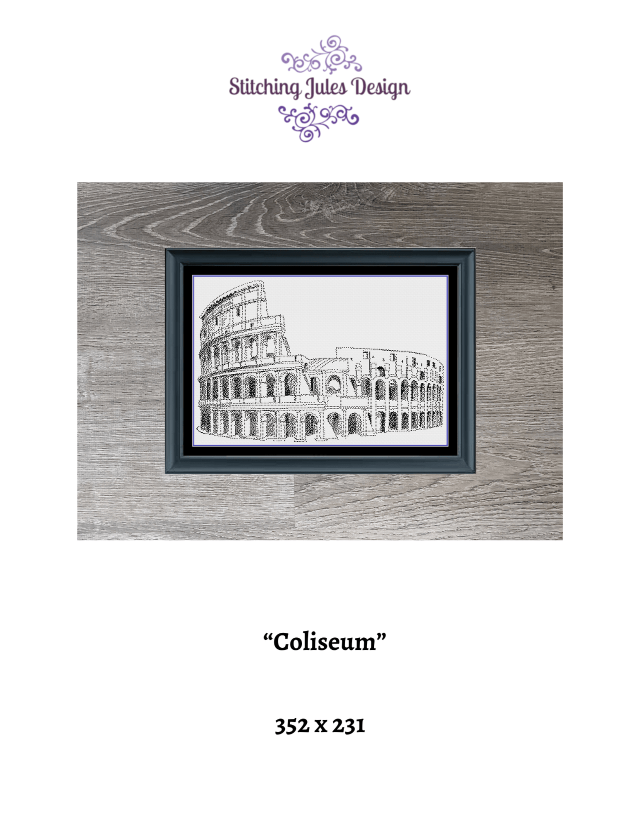 Stitching Jules Design Cross Stitch Pattern Ancient Rome Coliseum Italy Counted Cross Stitch Pattern | Monochrome Blackwork | Instant Download PDF