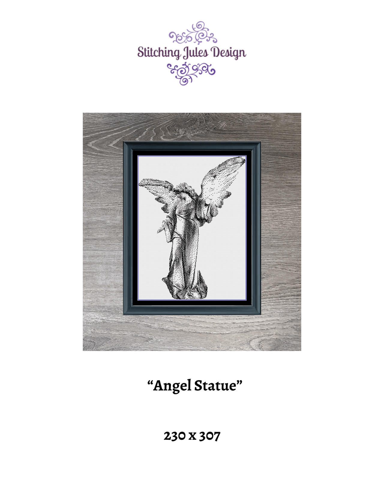 Stitching Jules Design Cross Stitch Pattern Angel Statue Counted Cross Stitch Pattern | Monochrome Blackwork | Instant Download PDF