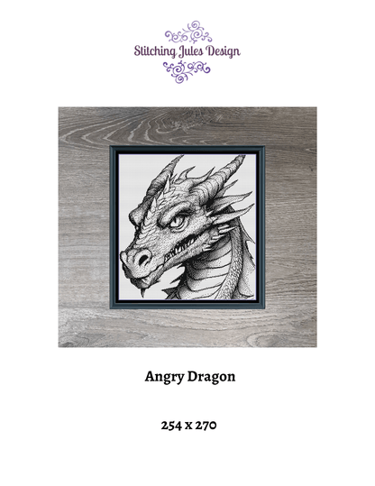 Stitching Jules Design Cross Stitch Pattern Angry Dragon Monochrome