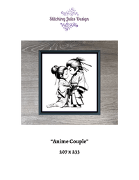 Thumbnail for Stitching Jules Design Cross Stitch Pattern Anime Couple Japanese Monochrome Counted Cross Stitch Pattern Digital Download