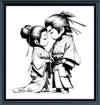 Thumbnail for Stitching Jules Design Cross Stitch Pattern Anime Couple Japanese Monochrome Counted Cross Stitch Pattern Digital Download