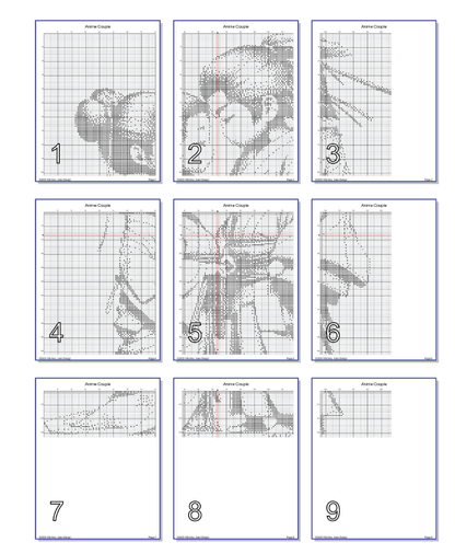 Stitching Jules Design Cross Stitch Pattern Anime Couple Japanese Monochrome Counted Cross Stitch Pattern Digital Download