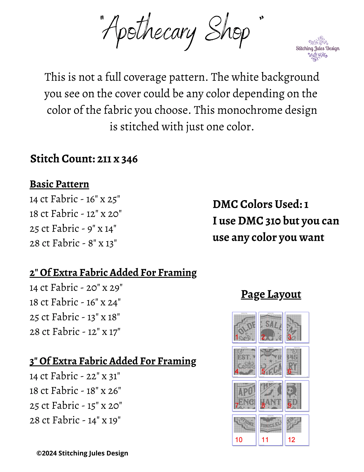 Stitching Jules Design Cross Stitch Pattern Apothecary Shop Counted Cross Stitch Pattern | Magic Cross Stitch | Blackwork Monochrome | Instant Download PDF
