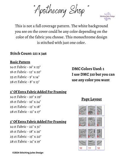 Stitching Jules Design Cross Stitch Pattern Apothecary Shop Counted Cross Stitch Pattern | Magic Cross Stitch | Blackwork Monochrome | Instant Download PDF