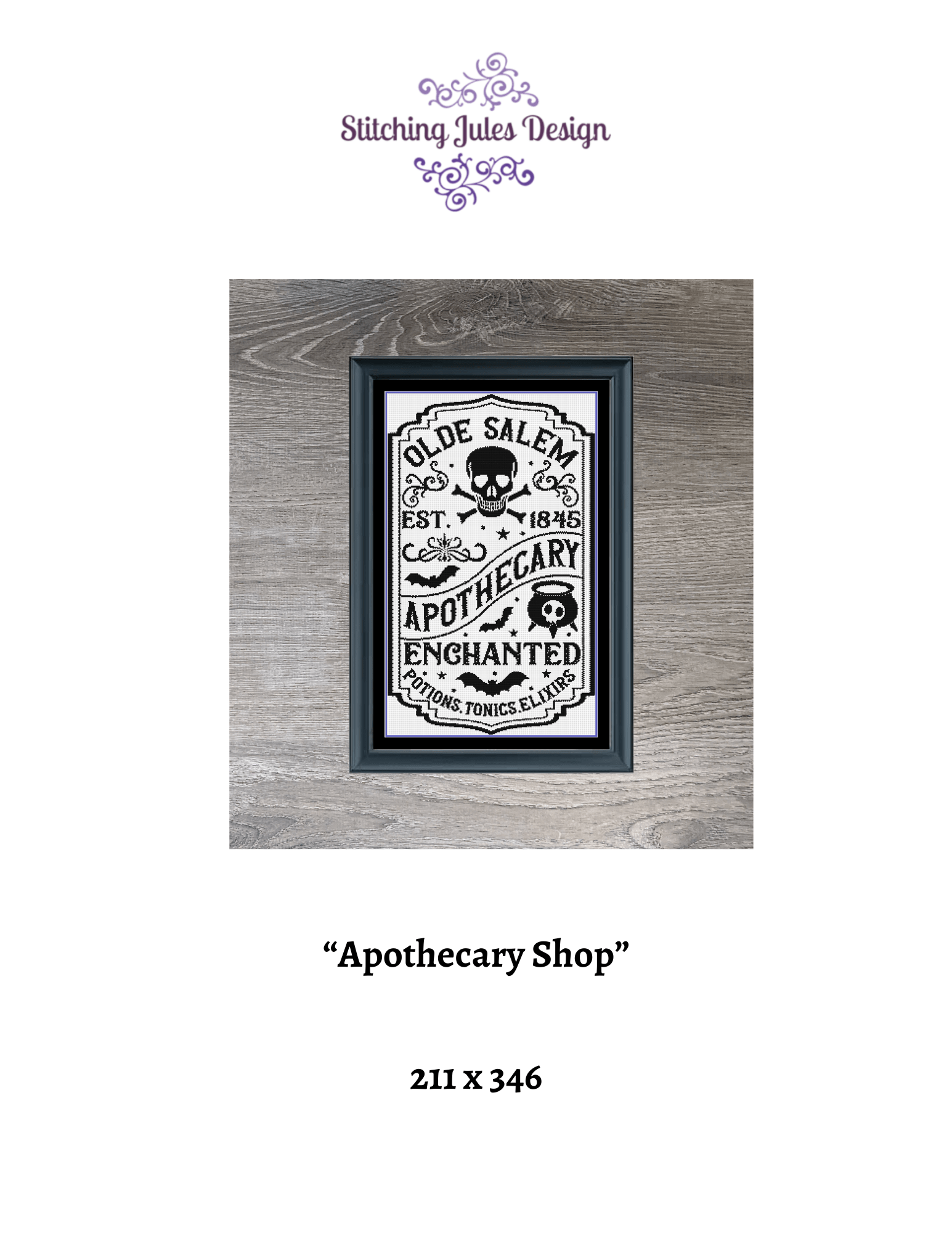 Stitching Jules Design Cross Stitch Pattern Apothecary Shop Counted Cross Stitch Pattern | Magic Cross Stitch | Blackwork Monochrome | Instant Download PDF