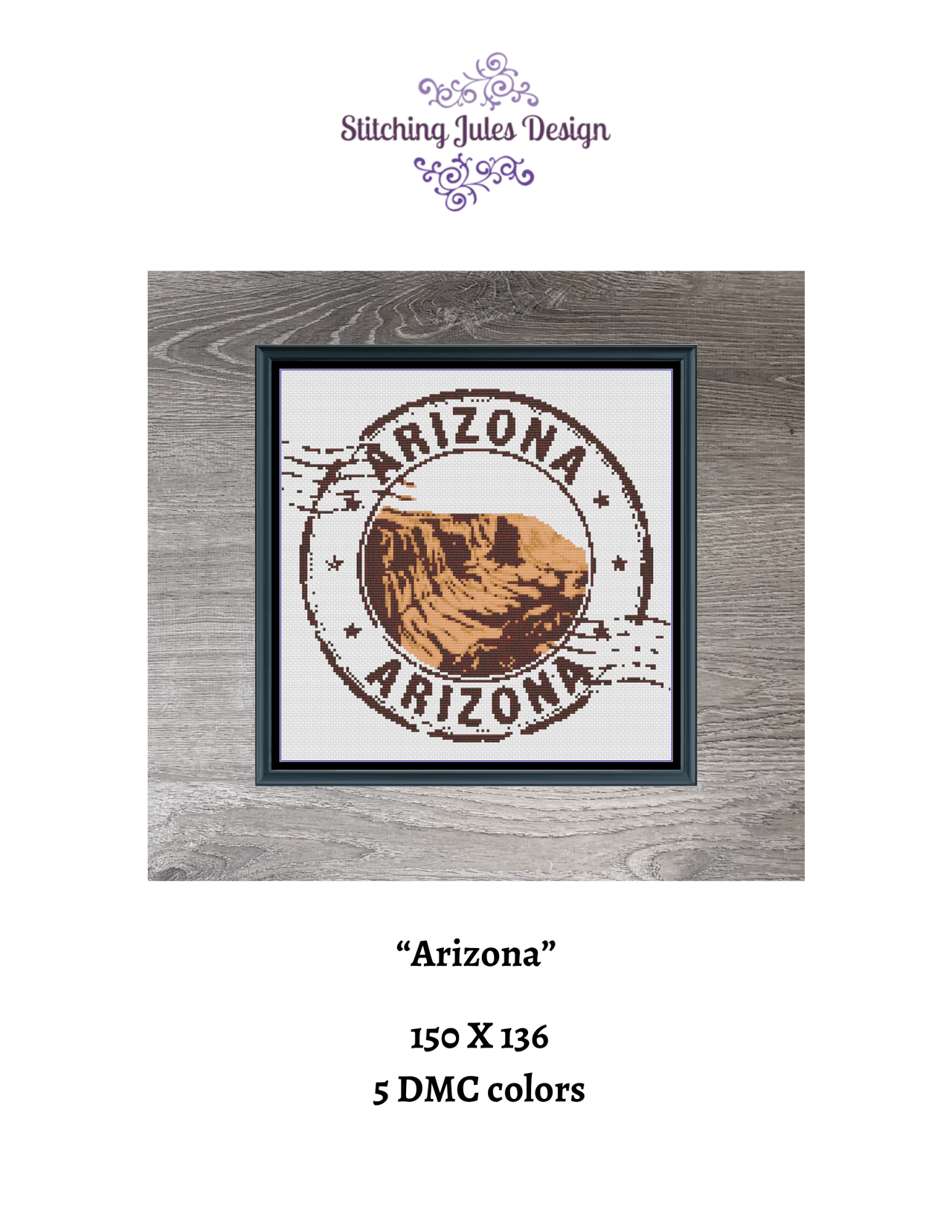 Stitching Jules Design Cross Stitch Pattern Arizona Grand Canyon US State Counted Cross Stitch Pattern | Instant Download PDF