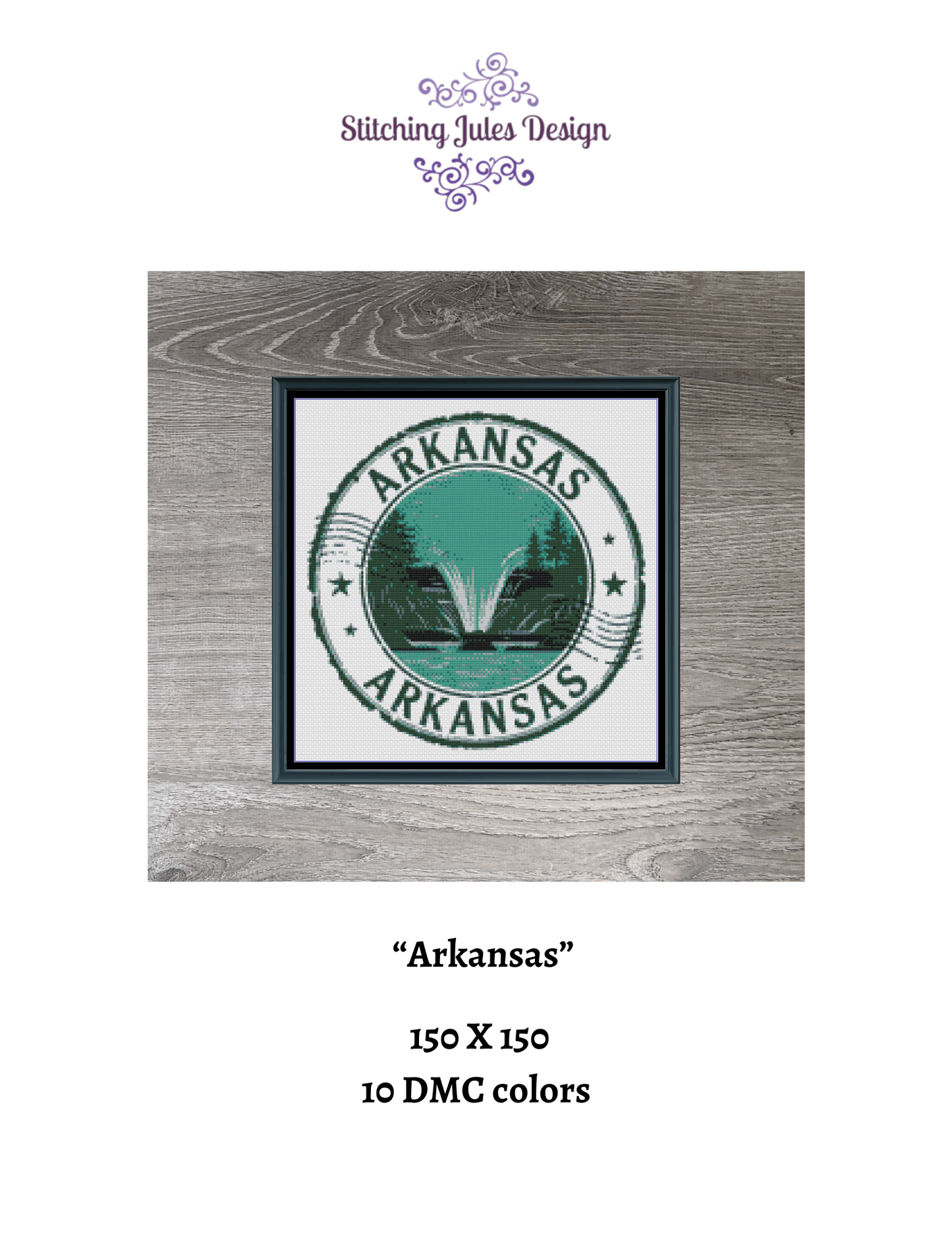 Stitching Jules Design Cross Stitch Pattern Arkansas Ozarks Little Rock US State Counted Cross Stitch Pattern | Instant Download PDF
