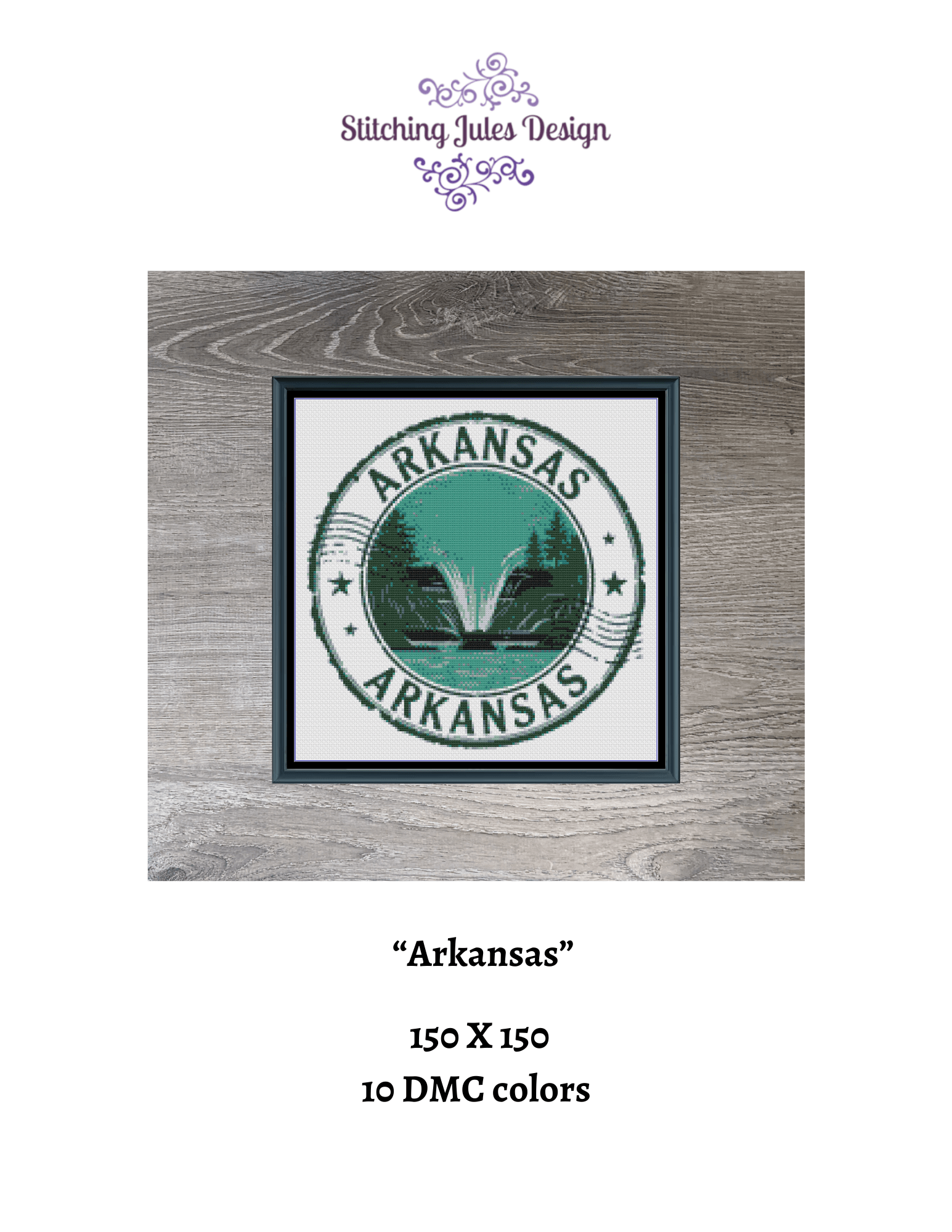 Stitching Jules Design Cross Stitch Pattern Arkansas Ozarks Little Rock US State Counted Cross Stitch Pattern | Instant Download PDF