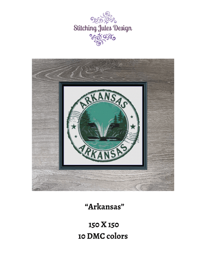 Stitching Jules Design Cross Stitch Pattern Arkansas Ozarks Little Rock US State Counted Cross Stitch Pattern | Instant Download PDF