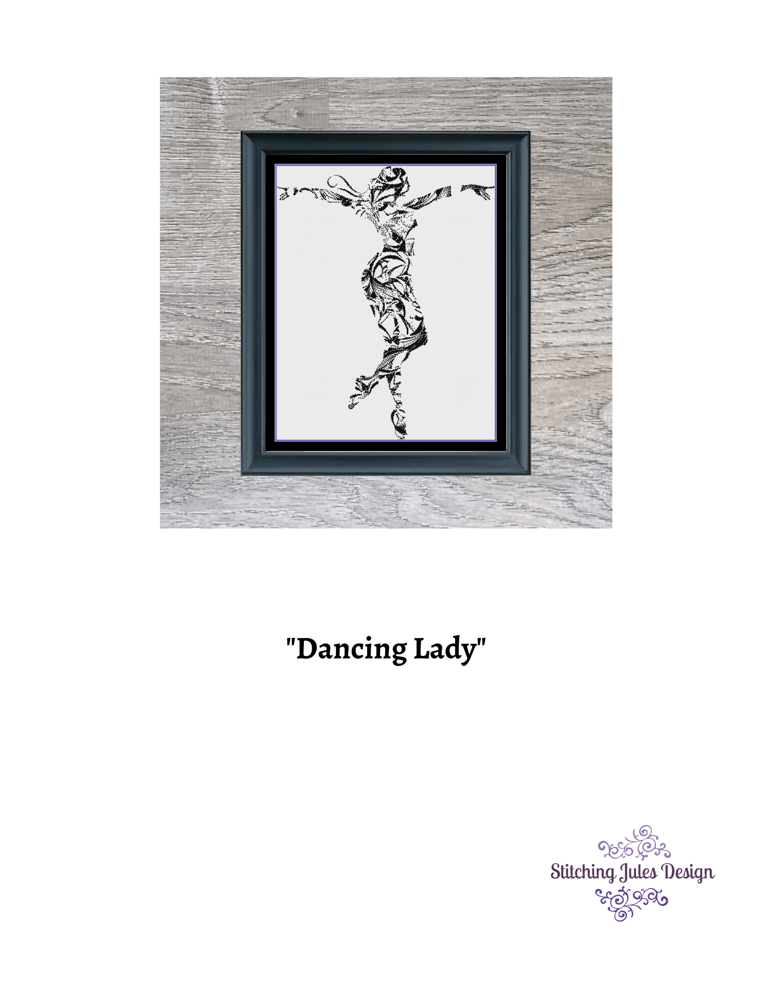 Stitching Jules Design Cross Stitch Pattern Artistic Dancing Lady Cross Stitch Pattern | Monochrome | Instant PDF Download
