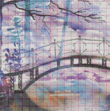 Stitching Jules Design Cross Stitch Pattern Asian Bridge Japanese Scenic Colorful Cross Stitch Needlepoint Embroidery Digital Pattern Ready For Instant Download
