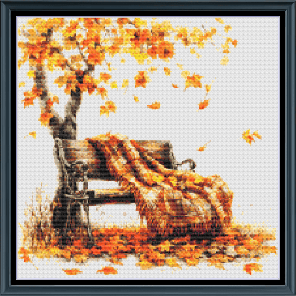 Autumn Scene Mini Counted Cross-Stitch Pattern Fall Leaves | Instant D ...