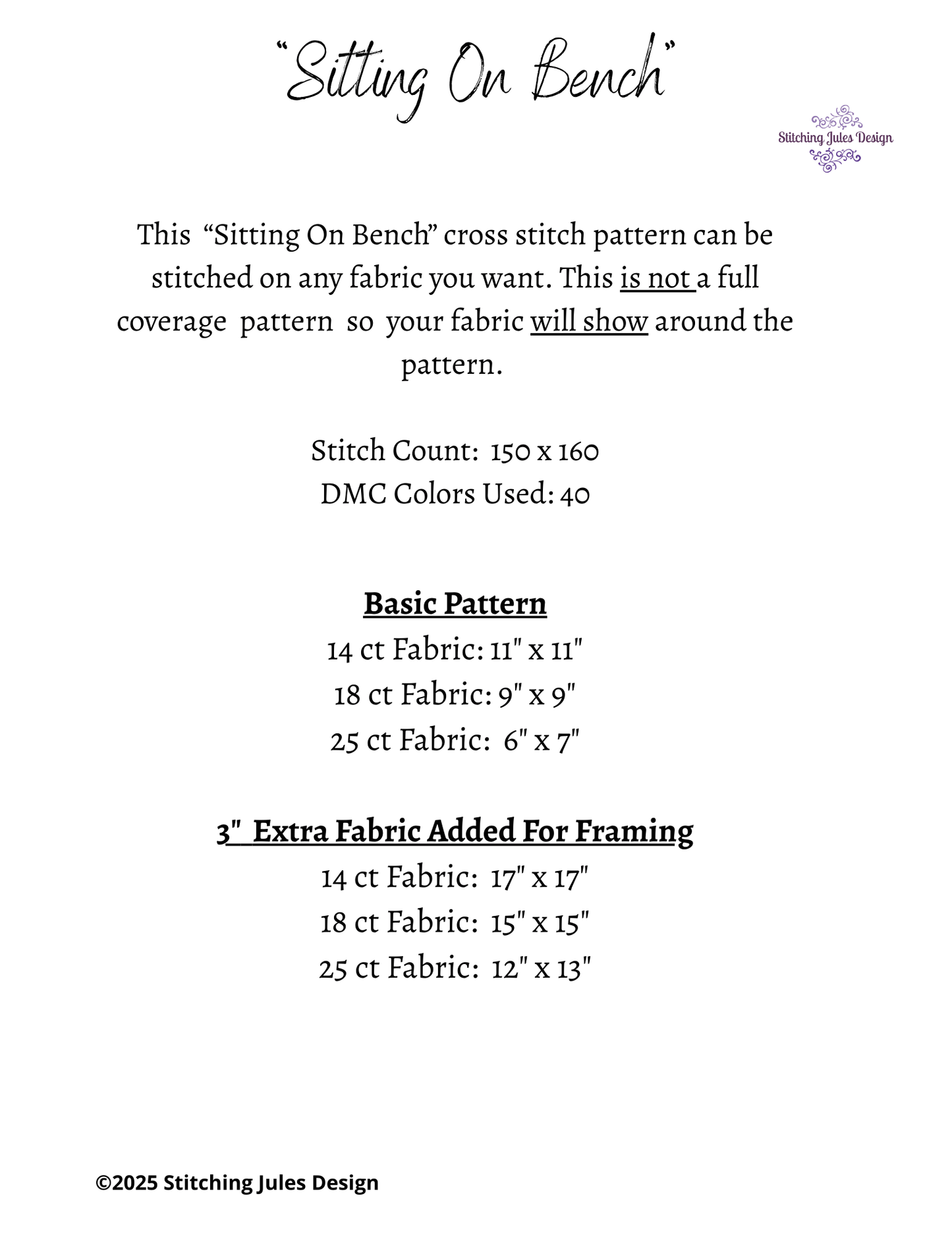 Stitching Jules Design Cross Stitch Pattern Autumn Bench Sitting Mini Counted Cross-Stitch Pattern (Digital Download)