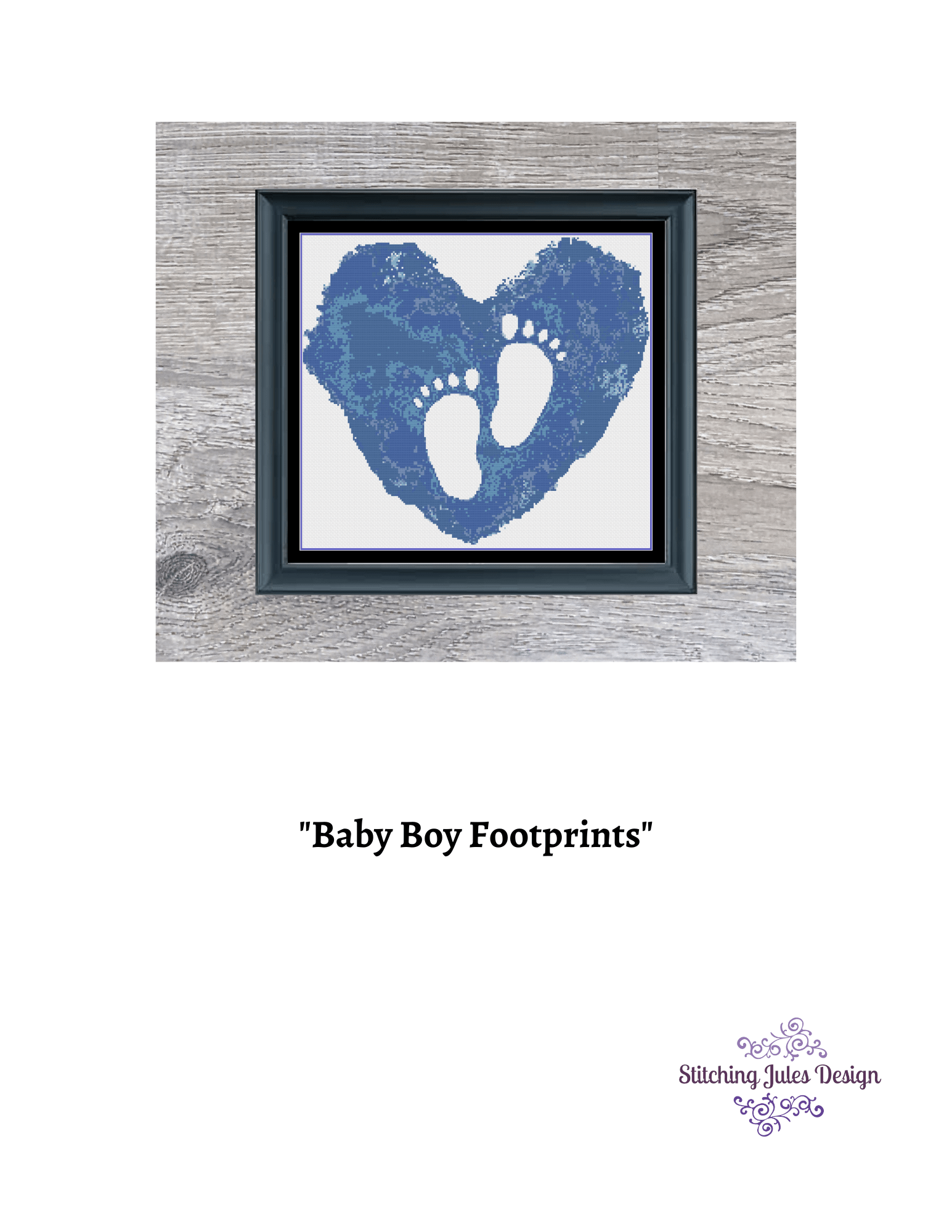 Stitching Jules Design Cross Stitch Pattern Baby Boy Footprints Cross Stitch Pattern | Child Heart Cross Stitch Pattern | Instant PDF Download And Physical Pattern Options