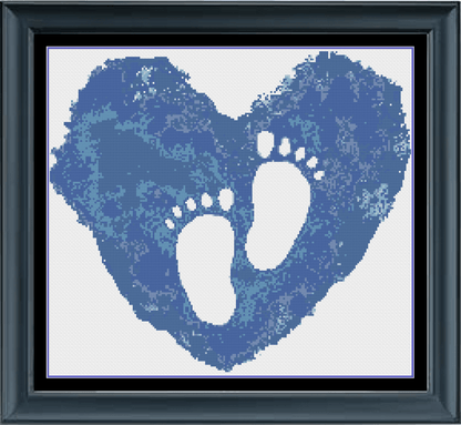 Stitching Jules Design Cross Stitch Pattern Digital PDF Download - $10 Baby Boy Footprints Cross Stitch Pattern | Child Heart Cross Stitch Pattern | Instant PDF Download And Physical Pattern Options