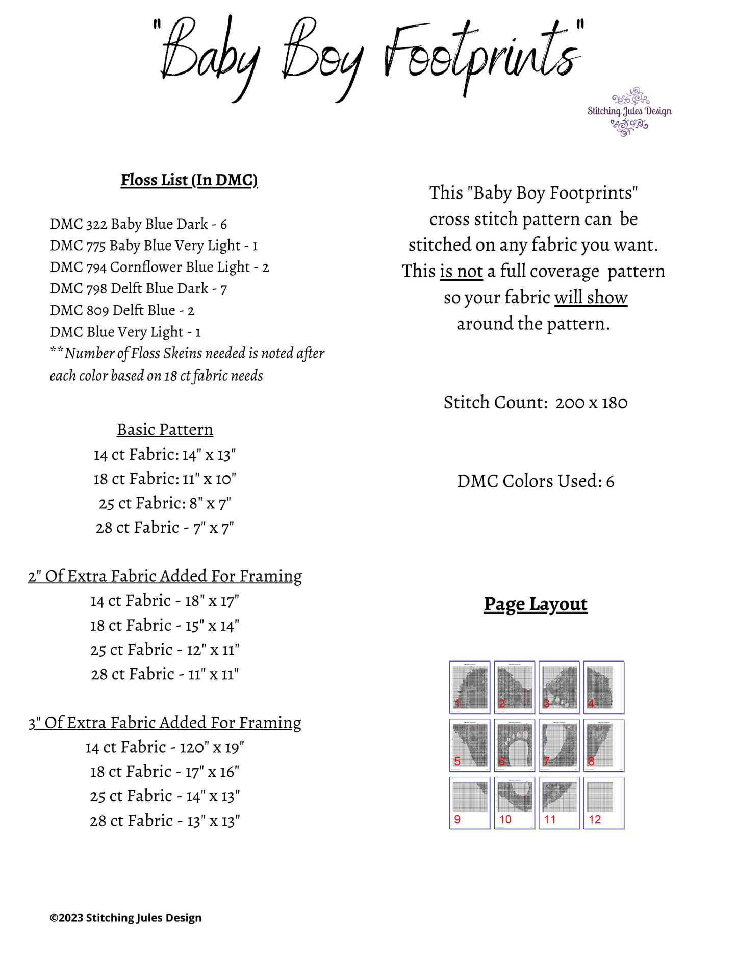 Stitching Jules Design Cross Stitch Pattern Baby Boy Footprints Cross Stitch Pattern | Child Heart Cross Stitch Pattern | Instant PDF Download And Physical Pattern Options
