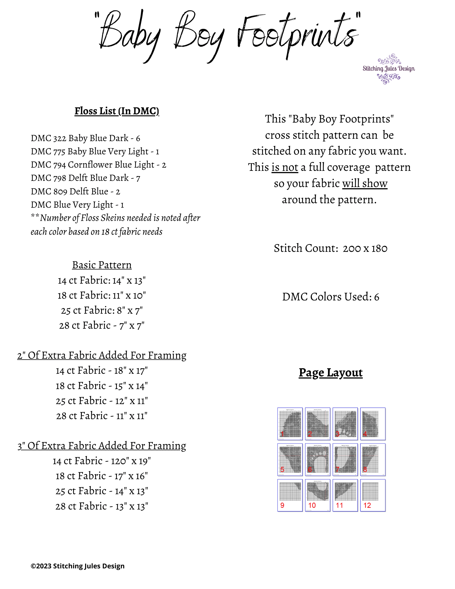Stitching Jules Design Cross Stitch Pattern Baby Boy Footprints Cross Stitch Pattern | Child Heart Cross Stitch Pattern | Instant PDF Download And Physical Pattern Options