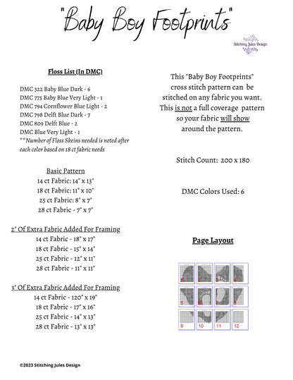 Stitching Jules Design Cross Stitch Pattern Baby Boy Footprints Cross Stitch Pattern | Child Heart Cross Stitch Pattern | Instant PDF Download And Physical Pattern Options