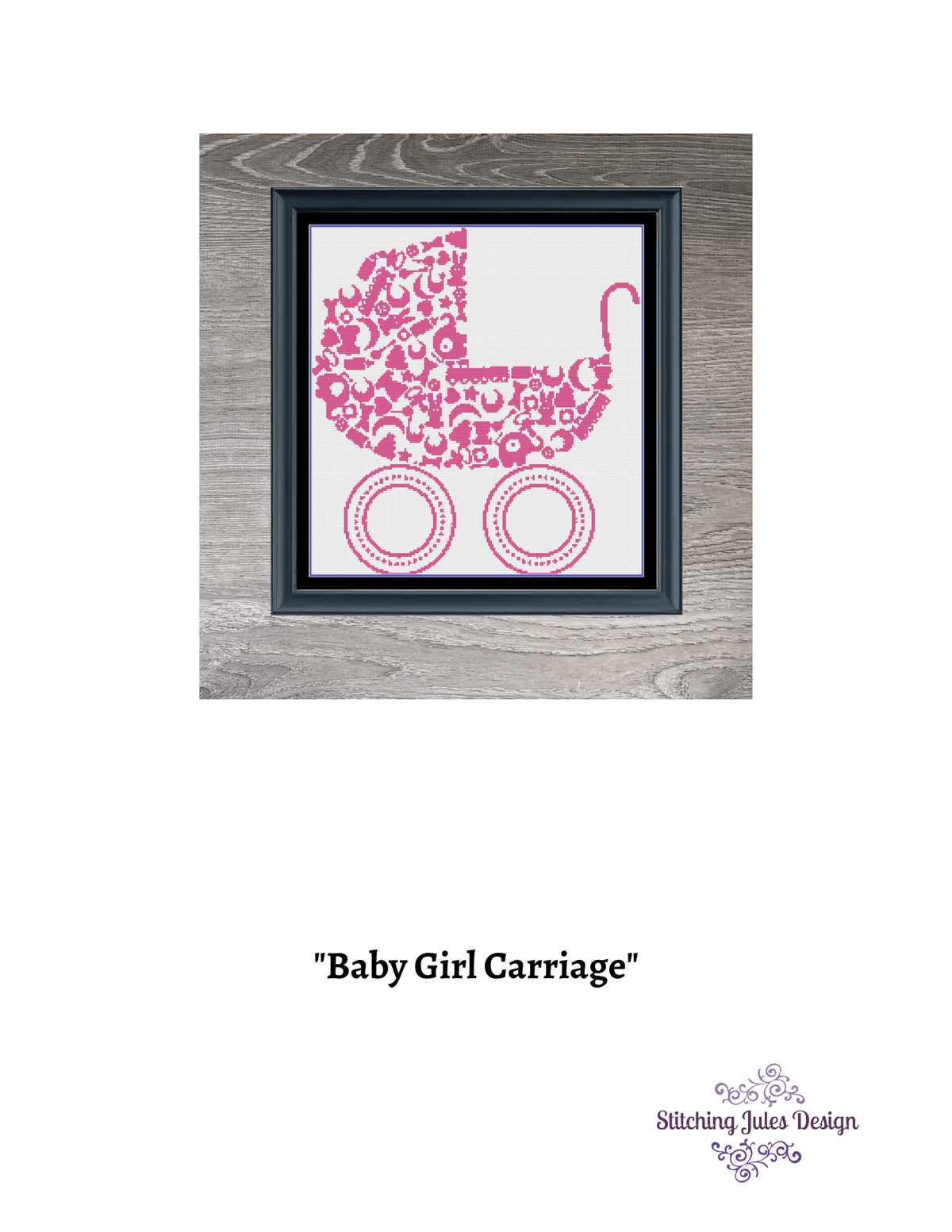 Stitching Jules Design Cross Stitch Pattern Baby Girl Carriage Daughter Monochrome Cross Stitch Needlepoint Embroidery Pattern - Instant Download - Pattern Keeper Ready
