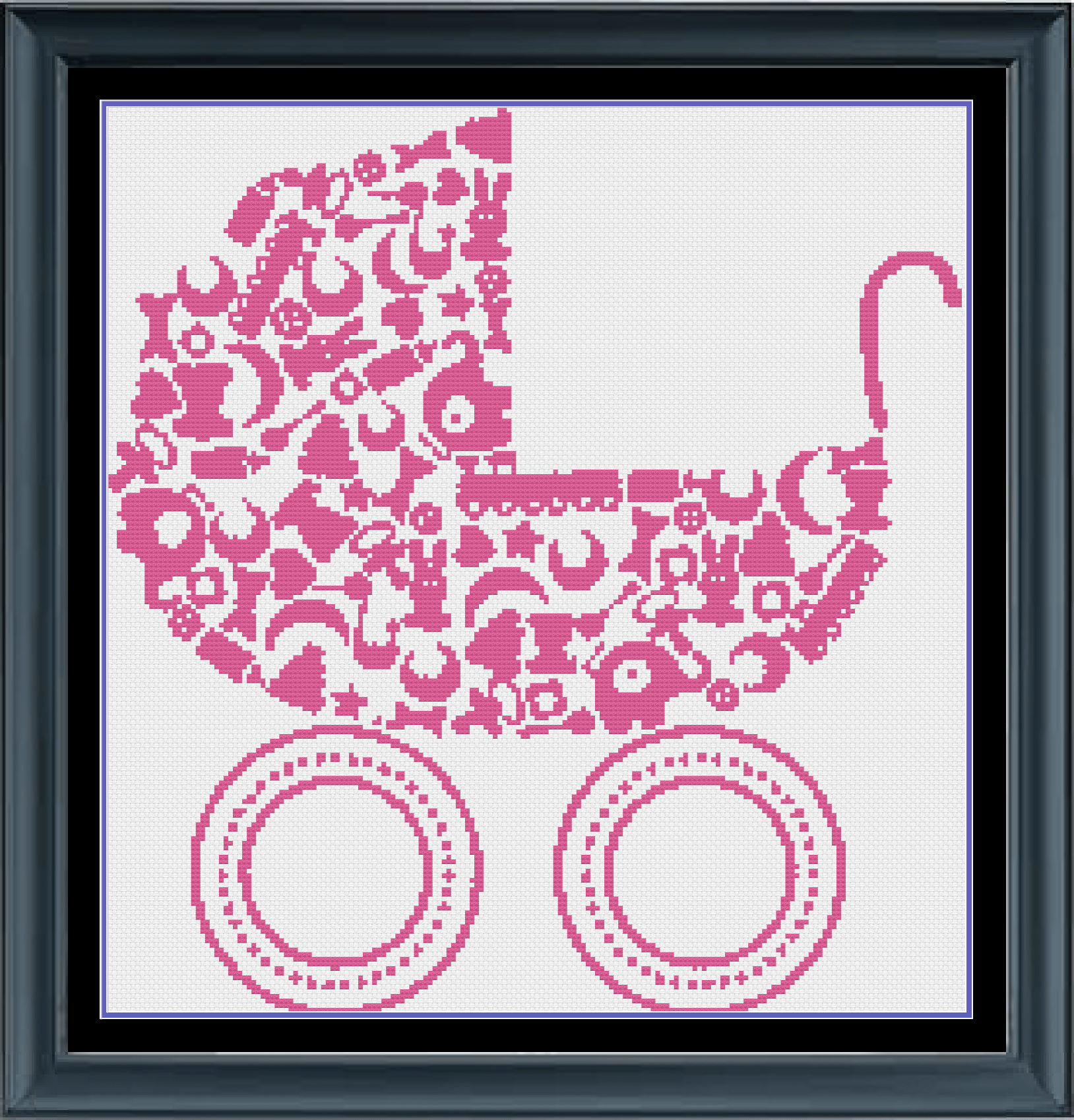 Stitching Jules Design Cross Stitch Pattern Baby Girl Carriage Daughter Monochrome Cross Stitch Needlepoint Embroidery Pattern - Instant Download - Pattern Keeper Ready