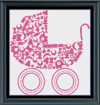 Thumbnail for Stitching Jules Design Cross Stitch Pattern Baby Girl Carriage Daughter Monochrome Cross Stitch Needlepoint Embroidery Pattern - Instant Download - Pattern Keeper Ready