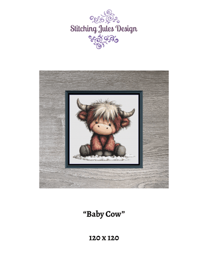 Stitching Jules Design Cross Stitch Pattern Baby Highland Cow Animal Cute Small Counted Cross-Stitch Pattern (Digital Download)